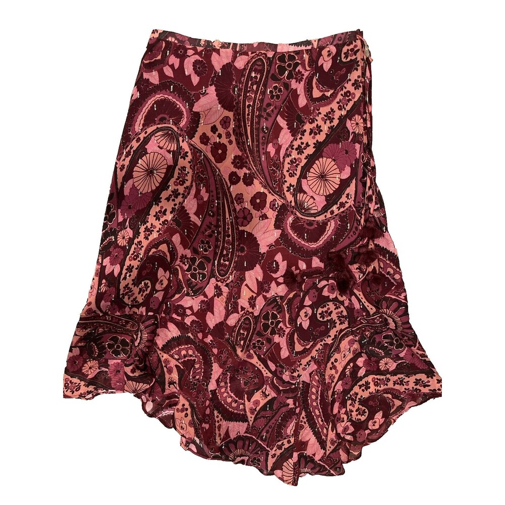 FIGUE women Maxime Wine Papas 99% Silk Sparkly Asymmetric Midi Skirt size 8 $495